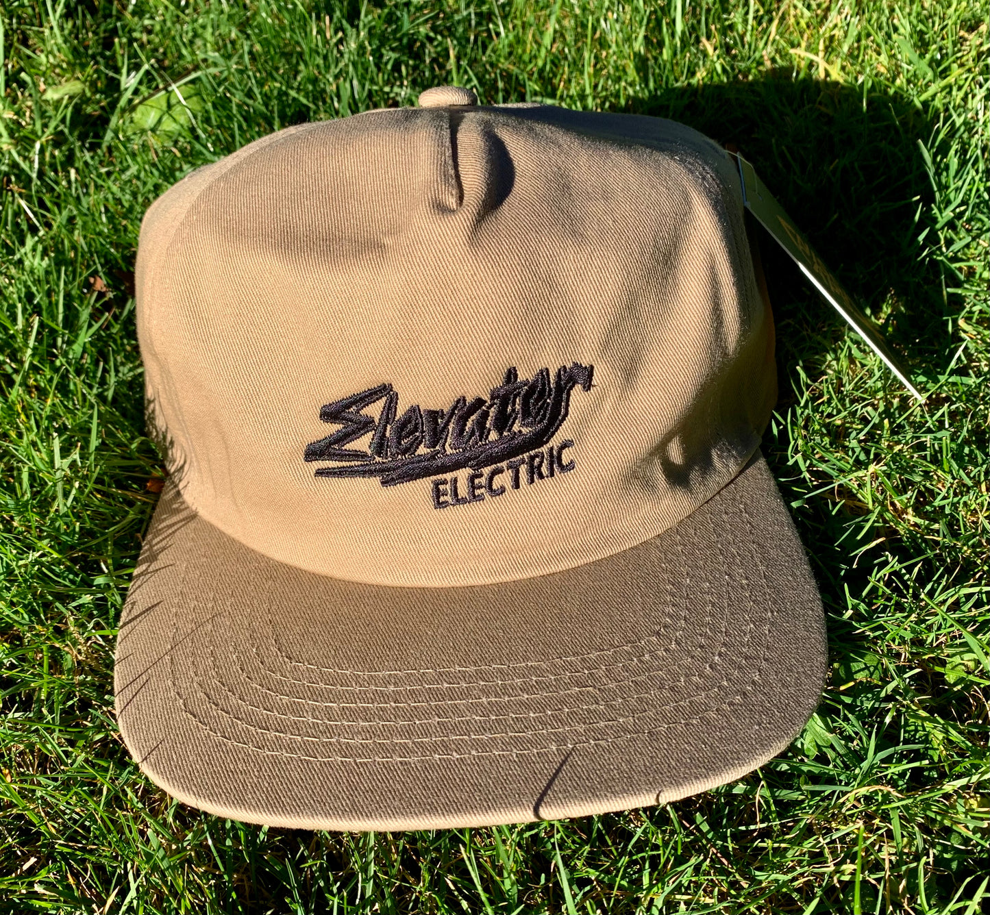 Elevater Electric High Quality Embroidered 5 Panel Hat in Beige